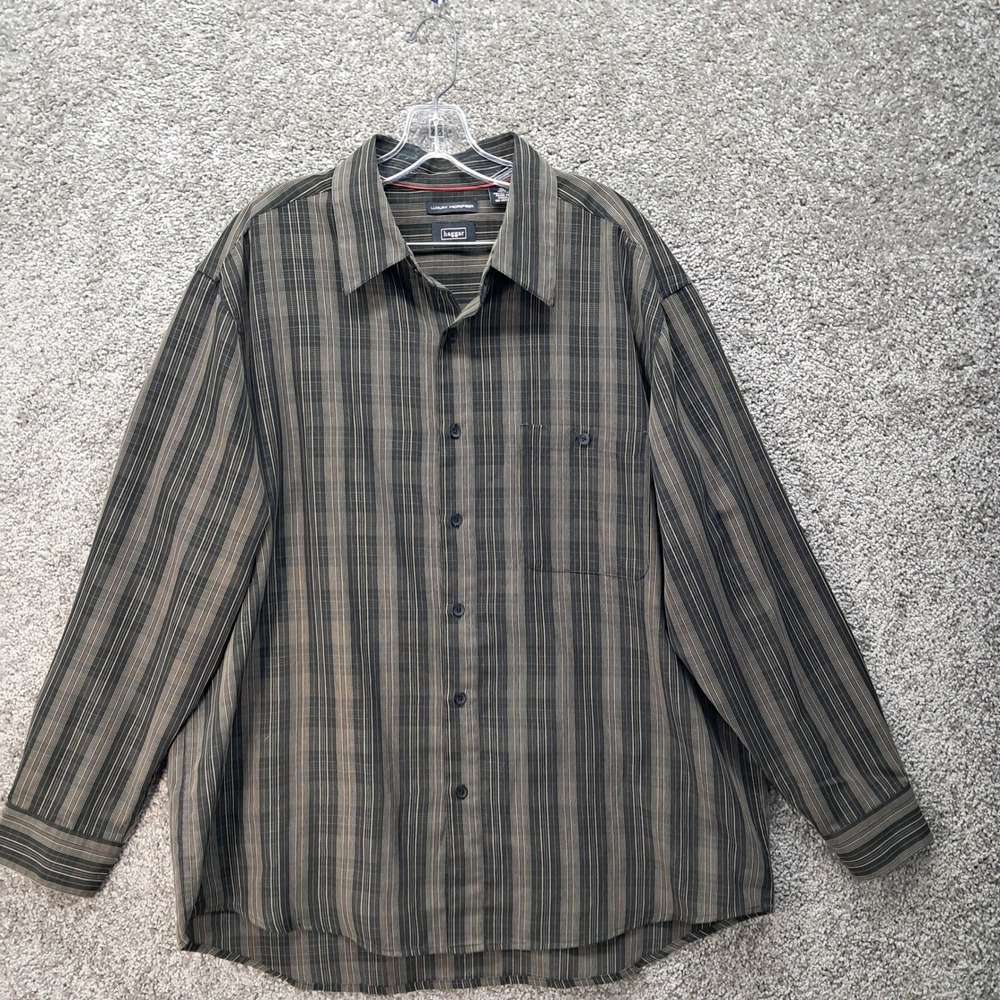 Haggar Mens Luxury Microfiber Striped‎ Button Down Shirt XL Brown Black Gray